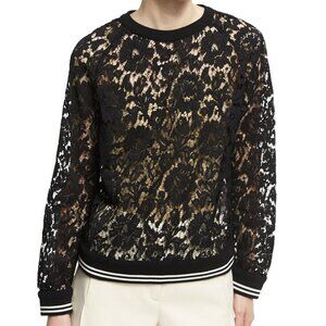 Valentino Varsity Stripe Lace Sweatshirt Black S